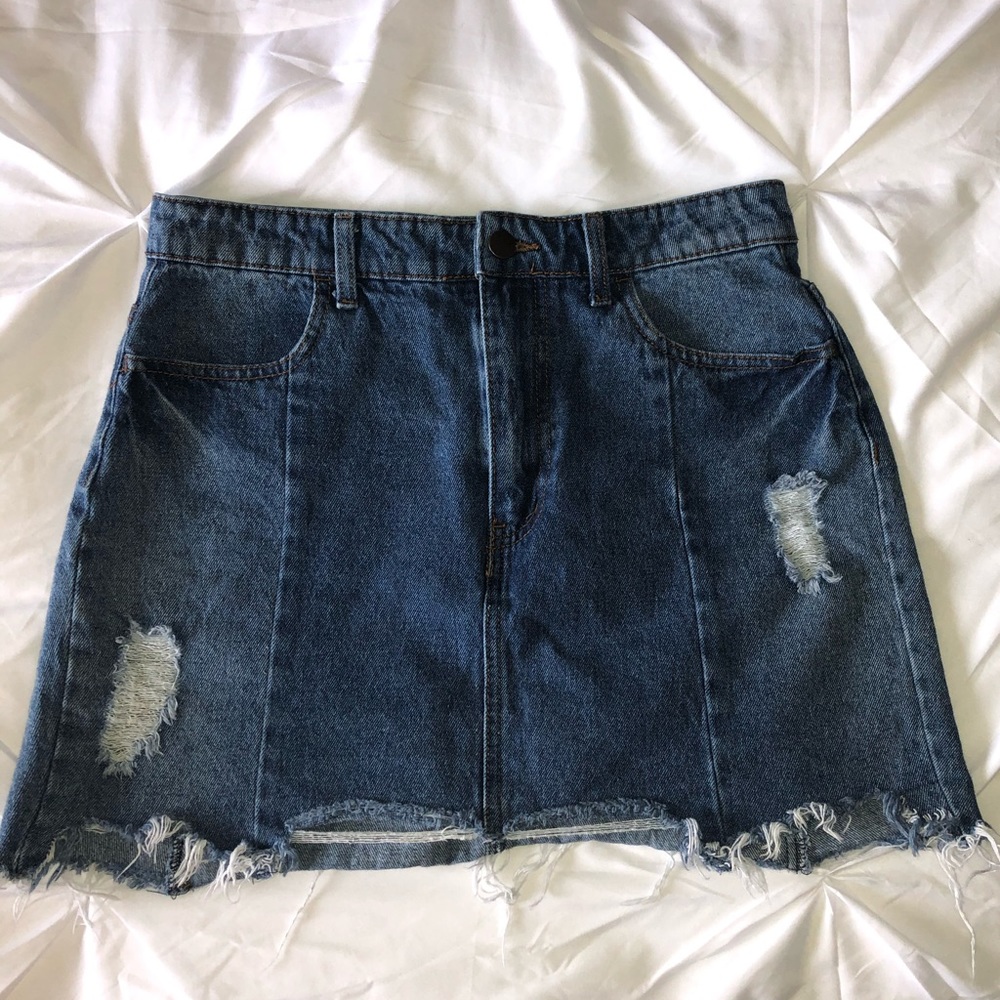 Distressed Denim Skirt